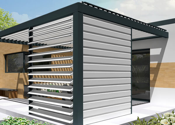 Pergola ou claustra bioclimatique avec lamelles orientables